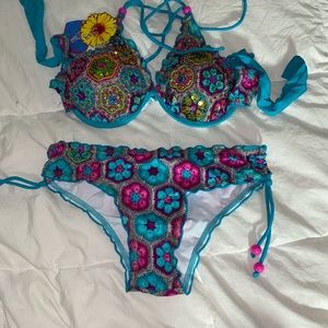 Colombian bikini hand decorated limited Edition size 36 S/M fit